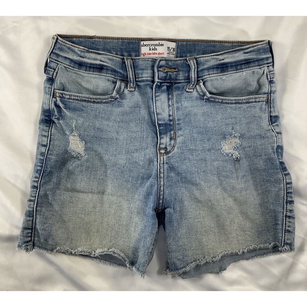 Abercrombie & Fitch Kids High-Rise Faded Blue Bike Short Casual Size 15/16 251